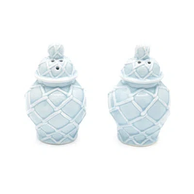 8 Oak Lane Light Blue Textured Jar Salt & Pepper Shaker Boxed Set