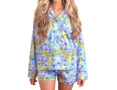 8 Oak Lane Long Sleeve Top & Short Pajama Set In Botanical Ginger Jar In Multi