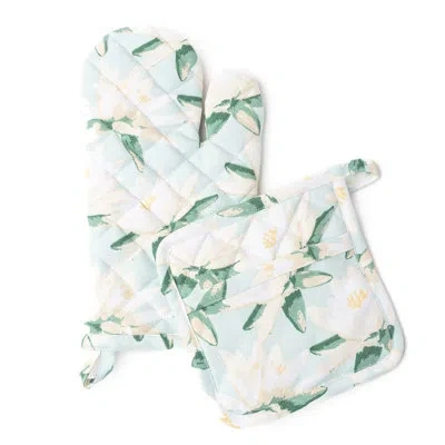 8 Oak Lane Magnolia Mint Oven Mitt Set In Green
