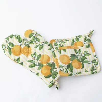8 Oak Lane Orange Blossom Oven Mitt Set In Green