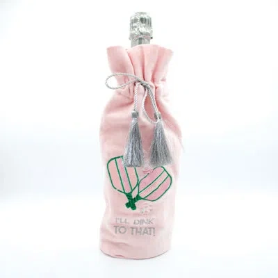 8 Oak Lane Pickleball Embroidered Wine Bag In Pink