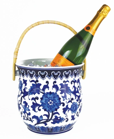 8 Oak Lane Porcelain Ice Bucket In Blue Chinoiserie