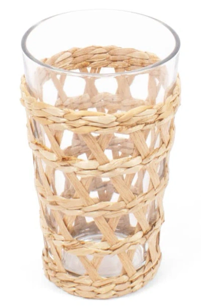 8 Oak Lane Set Of 4 Rattan Glass Tumblers In Natural Rattan