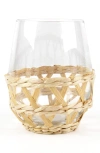 8 Oak Lane Rattan Set Of Four Stemless Wine Glasses In Clear/ Rattan