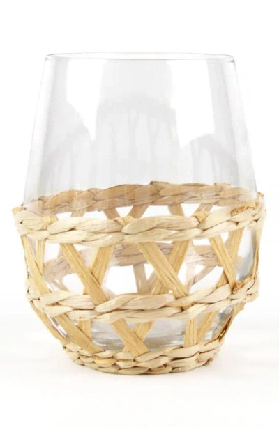 8 Oak Lane Rattan Set Of Four Stemless Wine Glasses In Clear/ Rattan