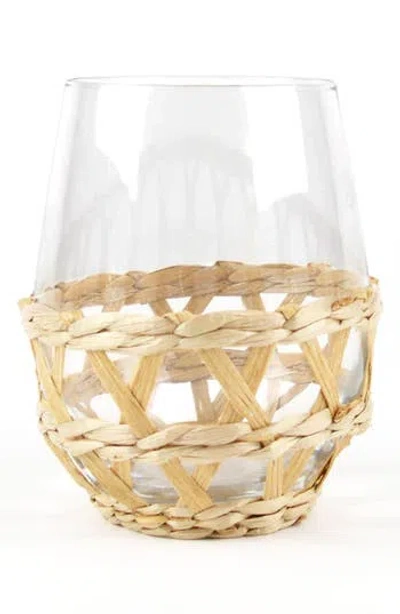 8 Oak Lane Rattan Set Of Four Stemless Wine Glasses In Clear/rattan