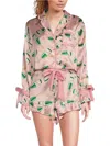 8 Oak Lane Satin Champagne Print Shorty Bow Pajama Set In Pink