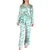 8 Oak Lane Satin Pant Pajama Set In Sage Leopard In Multi