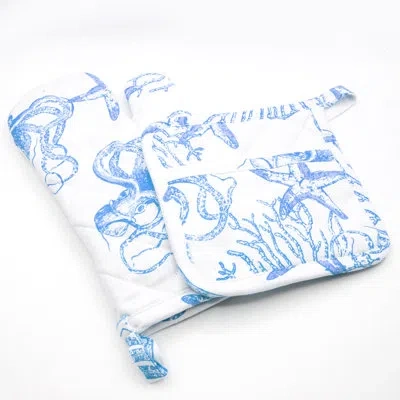 8 Oak Lane Sea Salt Oven Mitt Set In Blue