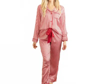 8 Oak Lane Stripe Satin Pant Pajama Set In Green In Red