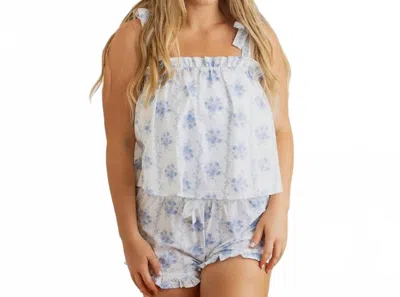 8 Oak Lane Vine Tie Top Ruffle Floral Pajama Set In Blue