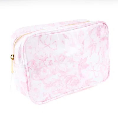 8 Oak Lane Women's Clear Coated Rectangular Cosmetic Case In Pink Bow Toile In Red