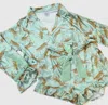 8 Oak Lane Women's Leopard Satin Pajama Set In Green In Green