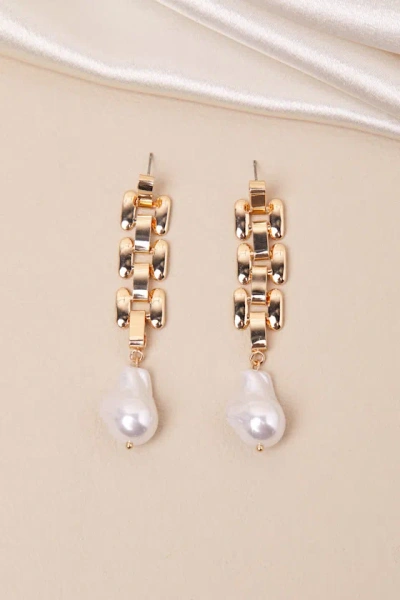 8 Other Reasons Ardena 18kt Gold Pearl Chain Link Drop Earrings