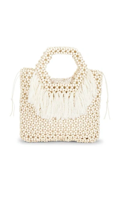 8 Other Reasons Beaded Wooden Tote Top Handle Bag In White