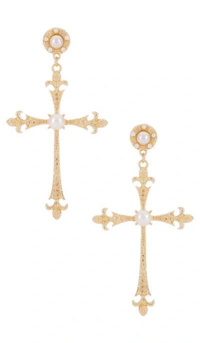 8 Other Reasons Grace Drop Cross Earrings In Metallic Gold