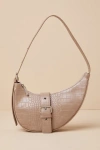 8 OTHER REASONS STYLISH CONTENDER TAUPE CROC-EMBOSSED CRESCENT HANDBAG