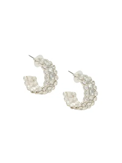 8 Other Reasons Women's Night Out Rhodium Plated & Glass Crystal Half Hoop Earrings In Neutral