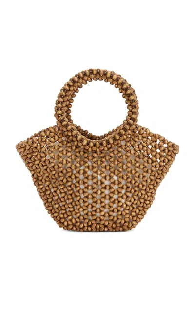 8 Other Reasons Wood Bead Tote Rounded Top Handle Bag In Tan