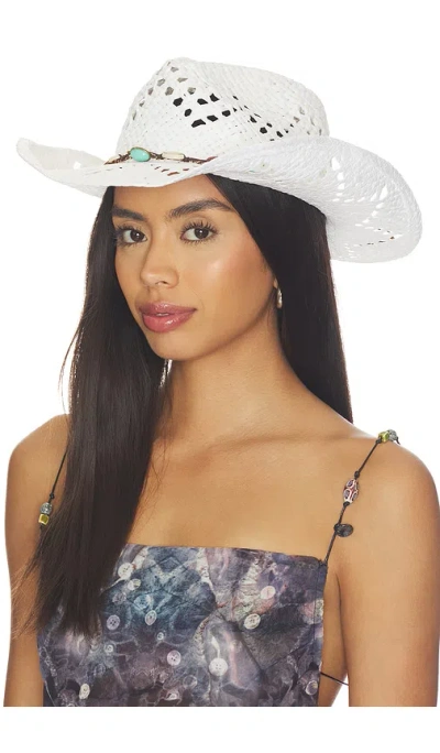 8 Other Reasons Woven Cowboy Hat With Beaded Band Detail In White