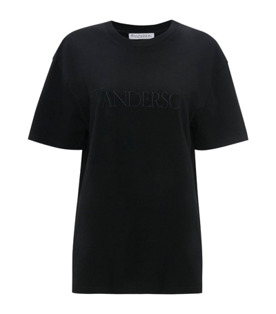 Jw Anderson Logo-embroidered Cotton T-shirt In Black