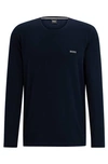 Hugo Boss Long-sleeved T-shirt In Stretch Cotton With Logo Detail In Blue