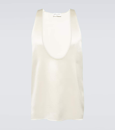 Saint Laurent Plunge Silk Tank Top In Craie