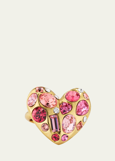 Oscar De La Renta Golden Pewter Heart Ring In Pink