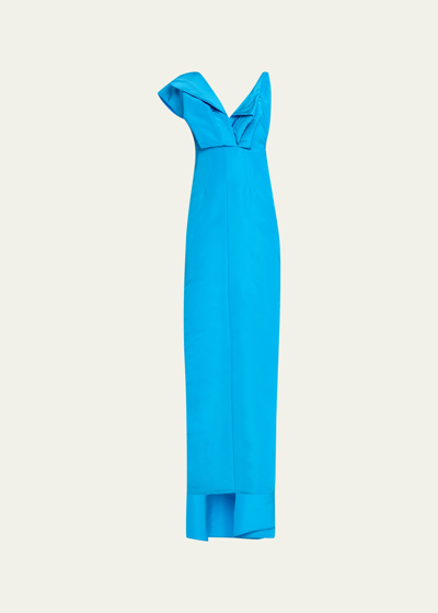 Christopher John Rogers Crushed Bust Trumpet Gown In Blue