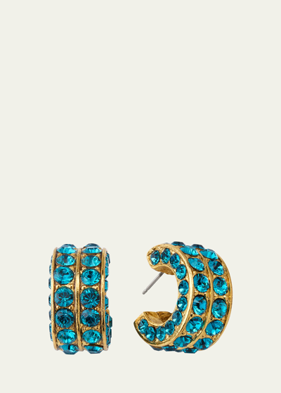 Oscar De La Renta Double Mini Hoop Earrings In Denim Blue