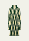 Burberry High-neck Slim Fit Dress With Argyle Motif In Ivy Ip Pattern