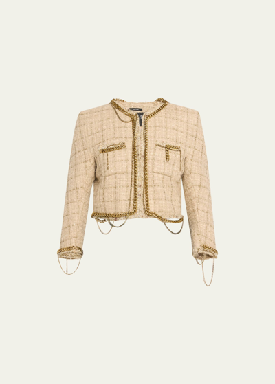 R13 Square Shoulder Tweed Jacket In Beige Tweed