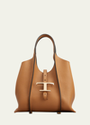 Tod's Caramel Leather Mini T Timeless Shopping Bag In Kenia Scuro