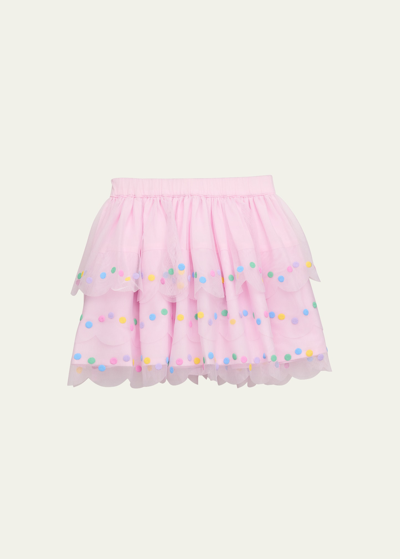 Stella Mccartney Gilr's Multicolor Dot Tiered Tulle Skirt In 579 Pink