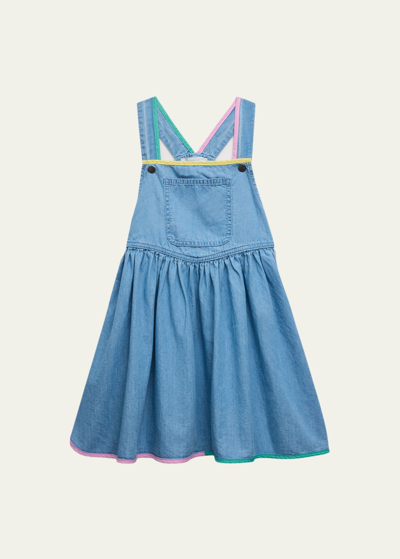 Stella Mccartney Kids' Girl's Chambray Dress With Colored Binding In 618 Blue