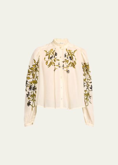 Alix Of Bohemia Annabel Olive Lily Valley Shirt In Ivory