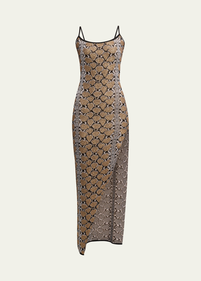 Balmain Glittered Python Knit Maxi Dress In Black Multi
