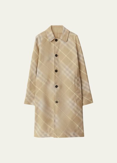 Burberry Check Print Trench Coat In Flax