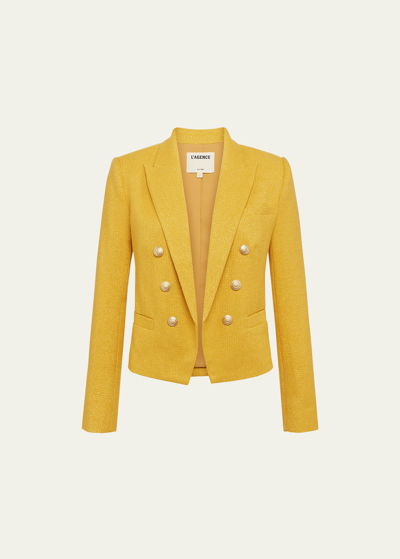 L Agence Brooke Double-breasted Cropped Blazer In Citrinego