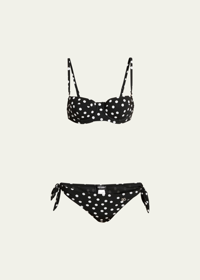 Dolce & Gabbana Polka-dot Sicily Balconette Two-piece Bikini Set In Pois Bianco Fdone