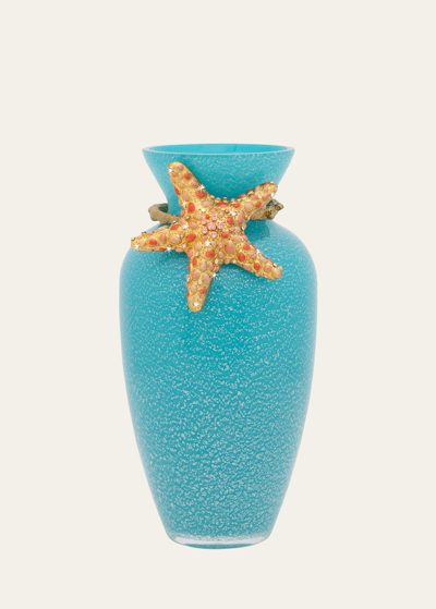 Jay Strongwater Asteria Starfish Vase In Blue