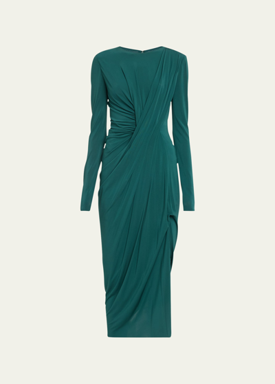 Jason Wu Collection Long Sleeve Draped Jersey Dress In Seagreen