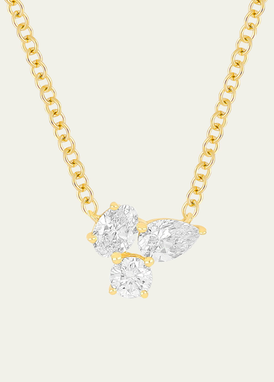 Ef Collection Triple Diamond Cluster Necklace In Gold
