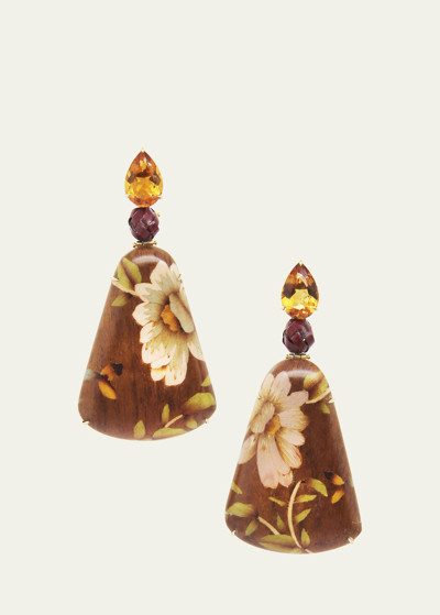 Silvia Furmanovich 18k Yellow Gold Marquetry Earrings With Citrine And Yellow Sapphires In Brown