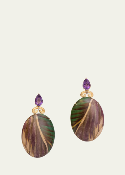 Silvia Furmanovich 18k Yellow Gold Marquetry Earrings With Brown Diamonds And Amethyst