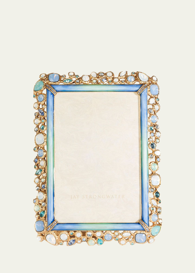 Jay Strongwater Emery Bejeweled Picture Frame, 4" X 6" In Blue