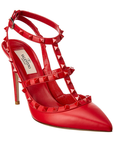 Valentino Garavani Rockstud Caged 100 Patent Pump In Red