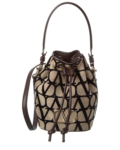 Valentino Garavani Valentino Vlogo Mini Toile Iconographe Canvas & Leather Bucket Bag In Brown