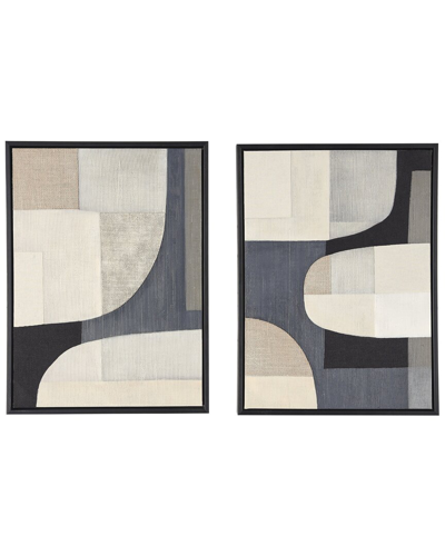 Peyton Lane Set Of 2 Geometric Wooden Mixed Media Framed Wall Art Pieces In Gray