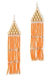 Allsaints Pyramid & Color Bead Chandelier Earrings In Gold Tone In Orange